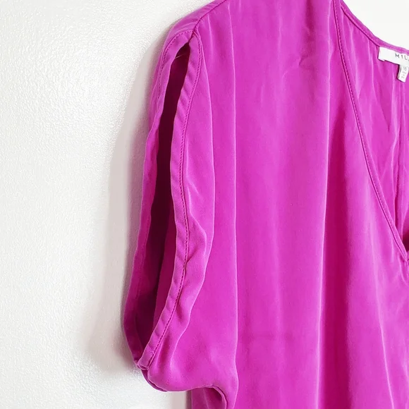 Milly size 10 silk blend  v neck short dolman sleeve top blouse magenta fuchsia - Picture 4 of 12
